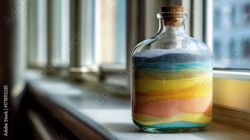 Wallpaper Mural Colorful sand in glass bottle on windowsill (1) Torontodigital.ca