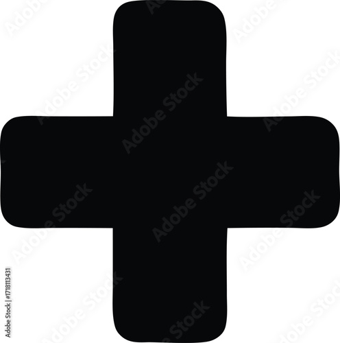 Simple black plus sign graphic element perfect for medical icons adding content or creating designs