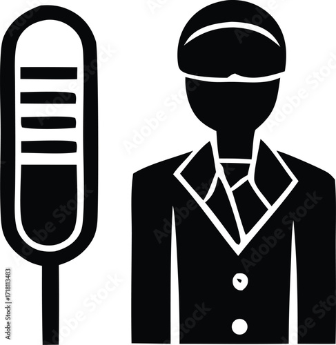 Icon of a newscaster or announcer with a vintage microphone for broadcasting and media production services.