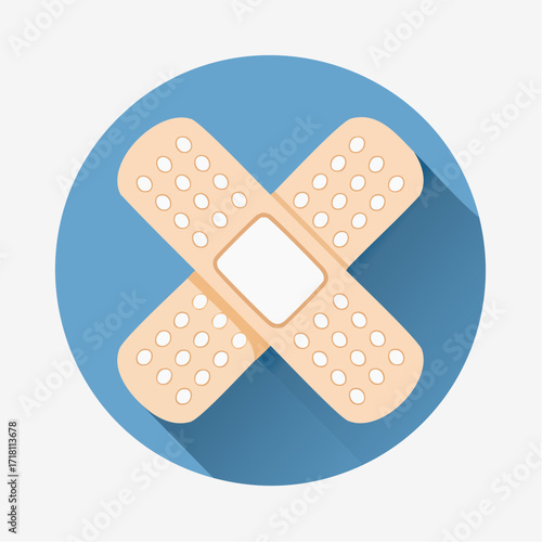 Two crossed adhesive bandages on a blue circle.
