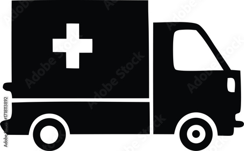 Ambulance emergency medical vehicle icon symbol with white cross representing urgent healthcare services and transportation for patients