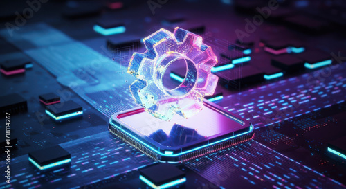 Technological Advancement A Futuristic Image of a Gear on a Microchip Representing Innovation Automation and the Integration of Technology in Modern Systems