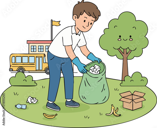 Cleaning up school environment rubbish