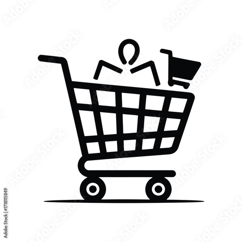 Shopping cart silhouette with figure inside and mini cart icon