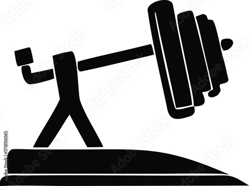 Black silhouette of a barbell on a weight rack for strength training and fitness workouts