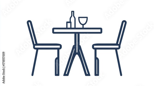 Dining table and chairs outline illustration