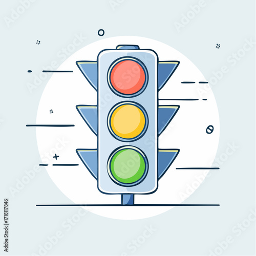 Illustration of a traffic light with red, yellow, and green lights.