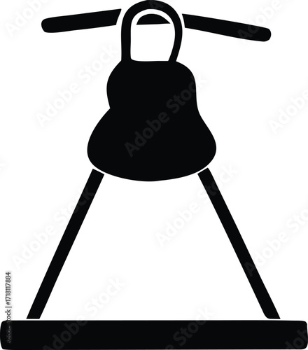 Simple black silhouette of a bell with handlebars and stand representing sound or a warning signal