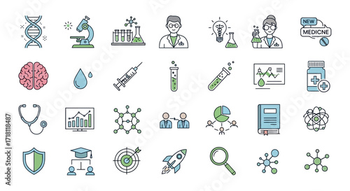 Inspiring science and medicine icons for modern healthcare and research design, perfect for websites, presentations, and educational materials with a clean aesthetic