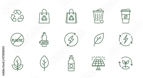 Go Green with Eco-Friendly Icons Representing Recycling, Renewable Energy, and Sustainable Living for a Modern, Environmentally Conscious Lifestyle
