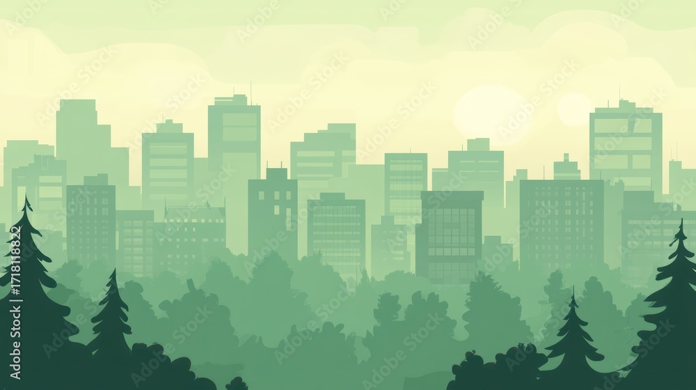 Fototapeta premium Cityscape silhouette green