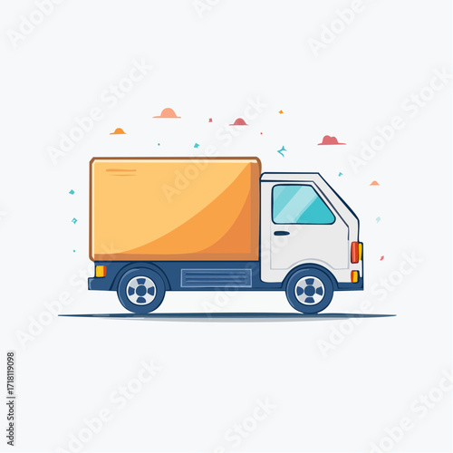 Illustration of a delivery truck carrying a package.