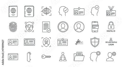 Streamlined user authentication and identity verification icons for modern security systems offering seamless secure access and data protection solutions