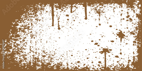 Coffee beans splash onto a grungy, brown texture, creating a dirty, rusted pattern on an old metal surface