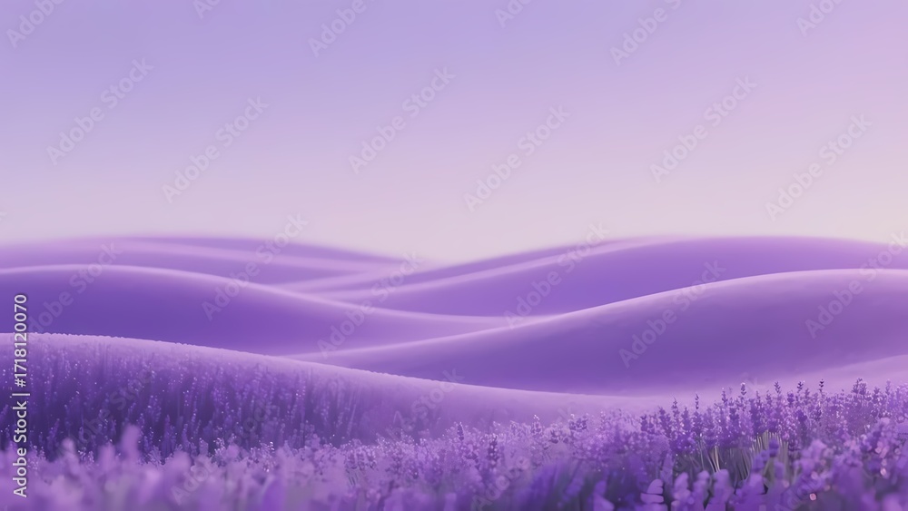 Obraz premium Rolling hills covered in purple lavender fields under a soft pastel sky