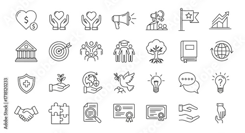 Essential business and social responsibility icons for modern websites and presentations creating a feeling of community and common goals for a better world