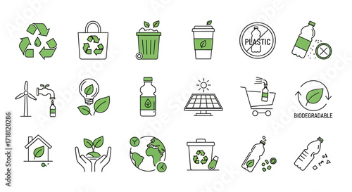 Go Green with these essential ecological concept icons promoting sustainability, recycling, and biodegradable solutions for a healthier planet today