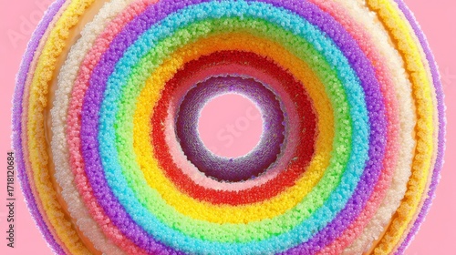 Vibrant oscilloscope wave pattern with concentric rainbow rings,