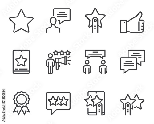 Feedback line icons. Set of outline symbols, simple graphic elements, modern linear style black pictograms collection. Vector line icons set