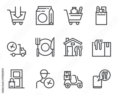 Food delivery isolated icon set. Vector flat cartoon graphic design	
