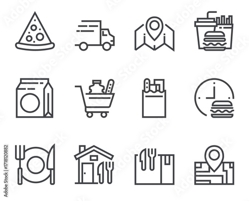 Food delivery isolated icon set. Vector flat cartoon graphic design	

