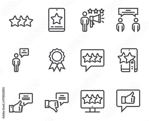 Feedback line icons. Set of outline symbols, simple graphic elements, modern linear style black pictograms collection. Vector line icons set