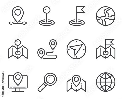 Navigation line icon isolated set. Vector flat cartoon graphic design	
