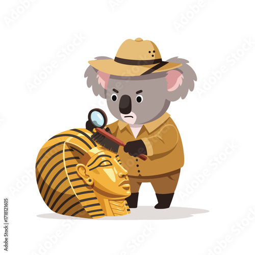 Adventurous Koala Explorer Investigates Ancient Egyptian Artifact.