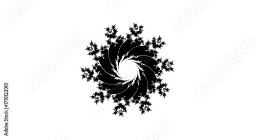 A silhouette of a fractal Mandelbrot-inspired swirl emblem isolated on a white background.