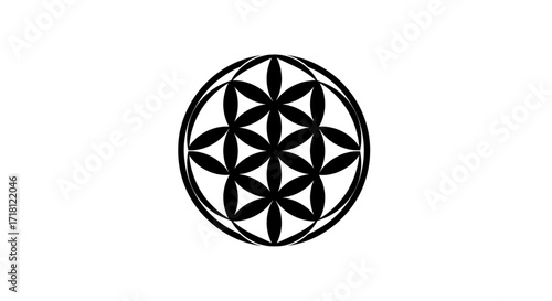 Flower of life geometric pattern silhouette isolated on white background