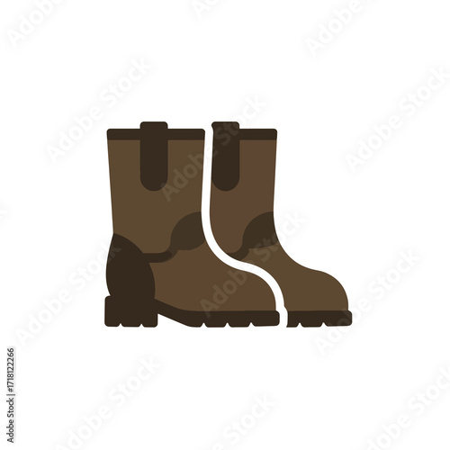 Pair of brown work boots with thick soles and pull tabs.
