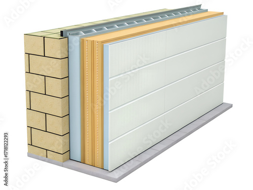 Cross section of insulated wall isolated on transparent background
