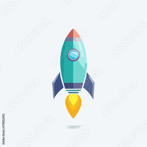 Illustration of a blue and orange cartoon rocket ship.