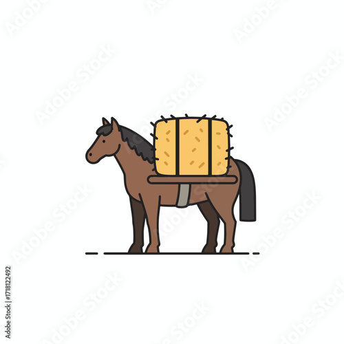 Horse Carrying a Hay Bale on its Back.
