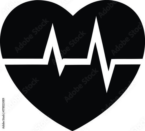 Simple black heart with white ecg line symbolizing health care medical cardiology vital signs and life