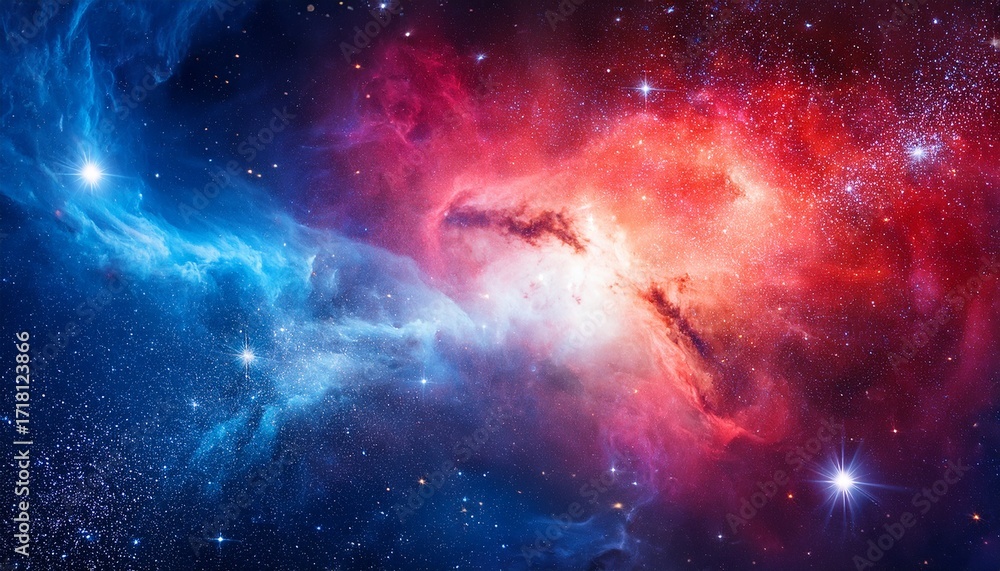 Fototapeta premium A Bright Blue Red Cosmic Background With A Nebula And Stardust