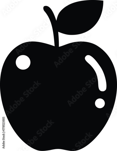 Simple silhouette of a red apple with a stem and leaf iconic fruit symbol healthy eating natural food graphic element