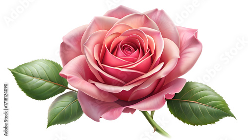 single blooming rose illustration on transparent background