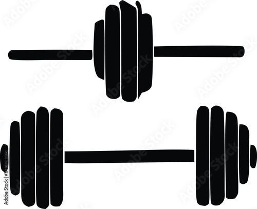 Dynamic dumbbell set black silhouette graphic represents strength fitness workout equipment and weightlifting power