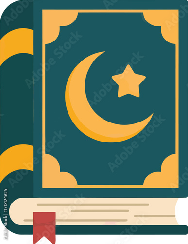 Islamic Holy Quran Book with Moon and Star