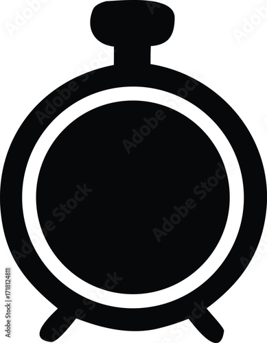 Simple silhouette icon of a round flask with a stopper and two feet graphic symbol