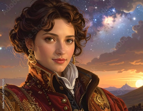 Portrait of a beautiful young woman at sunset