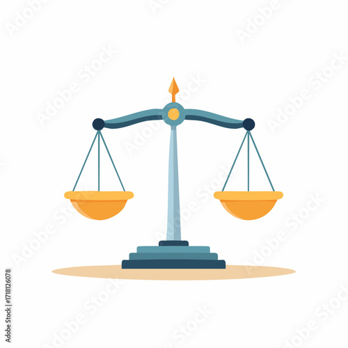 A simple illustration of a blue and gold balance scale, symbolizing justice and fairness.