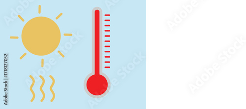 Graphic illustration depicting high temperature with a sun and a thermometer.