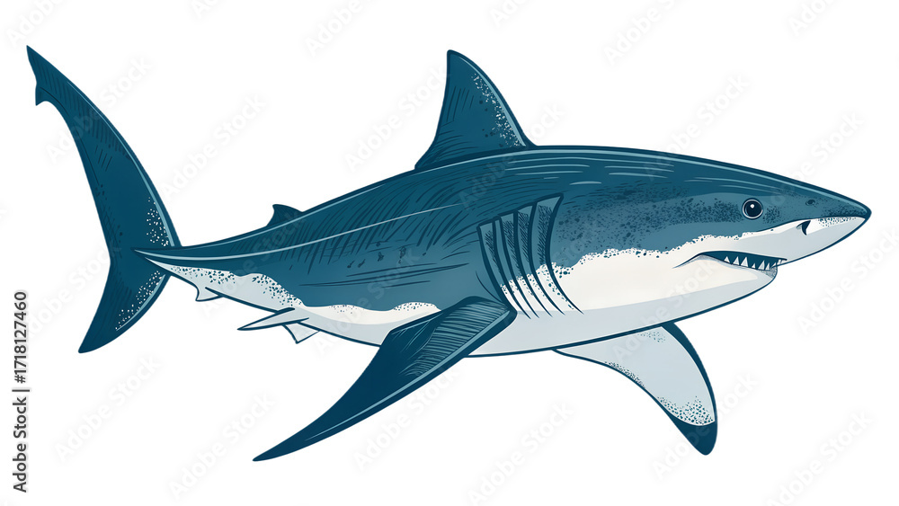 Fototapeta premium Shark Silhouette – Realistic Vector Illustration, Side View, Isolated on Transparent Background, Ocean Predator, Minimalistic Vector Design