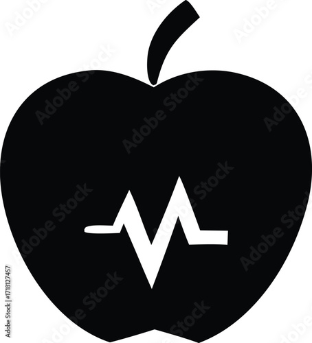 Healthy lifestyle symbol of an apple with a heartbeat line representing vitality and well-being