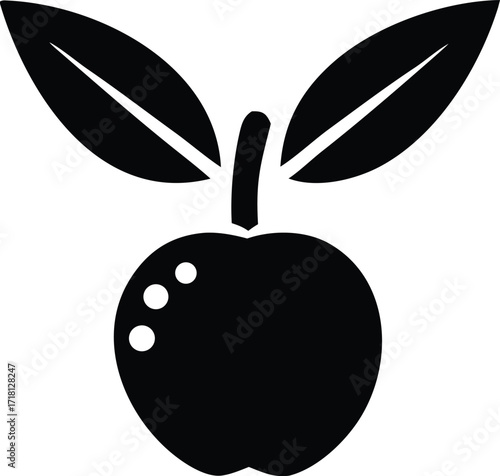 Simple silhouette of a fresh apple with two leaves symbolizing healthy eating and natural goodness