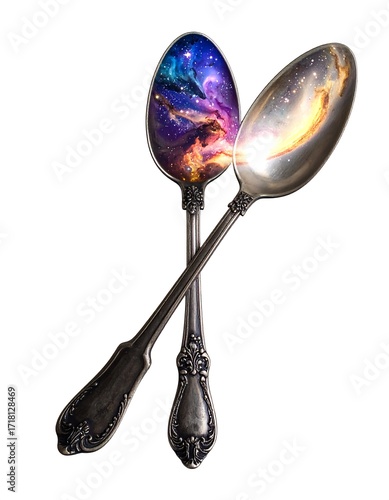 Two spoons, one with galaxy design