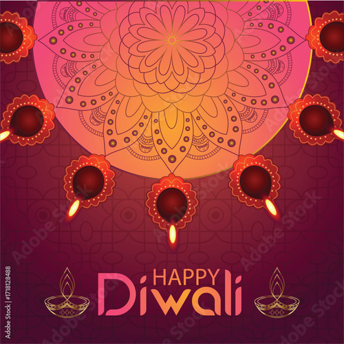 Happy Diwali Festive Celebration with Oil Lamps