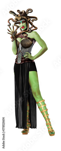 Medusa ready to dance with transparent background. NOT AI Generated. Digital Painting and photo manipulation. Woman is imaginary. No model release needed.